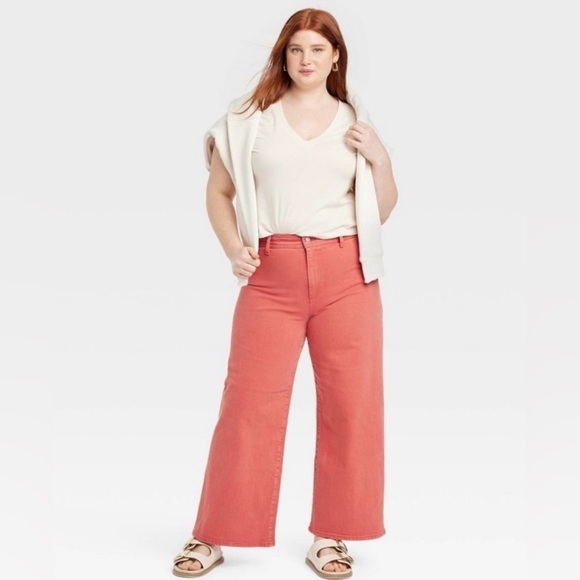 NWT Women's Sailor high rise Coral light red Wide-Leg Jeans - Picture 2 of 5